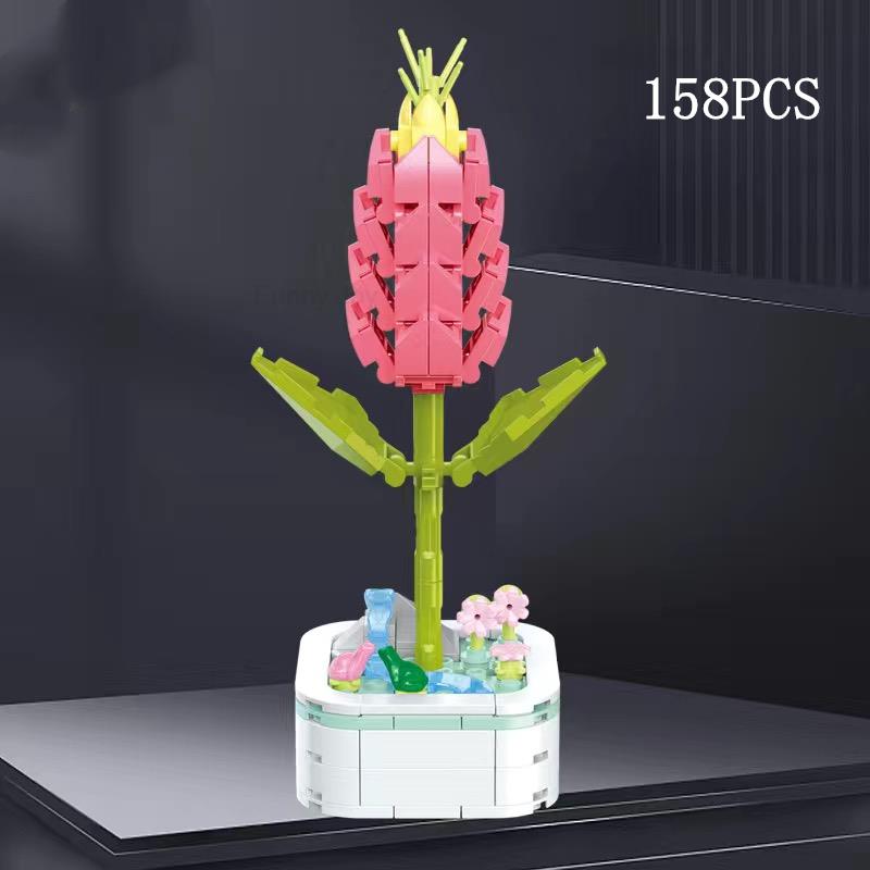 Kalıcı Buket Lale Çiçeği Yapı Taşı 3D Model Ev Dekorasyonu Bitki Saksıda Montaj Tuğlaları Sevgililer Günü Çocuk Hediyeleri