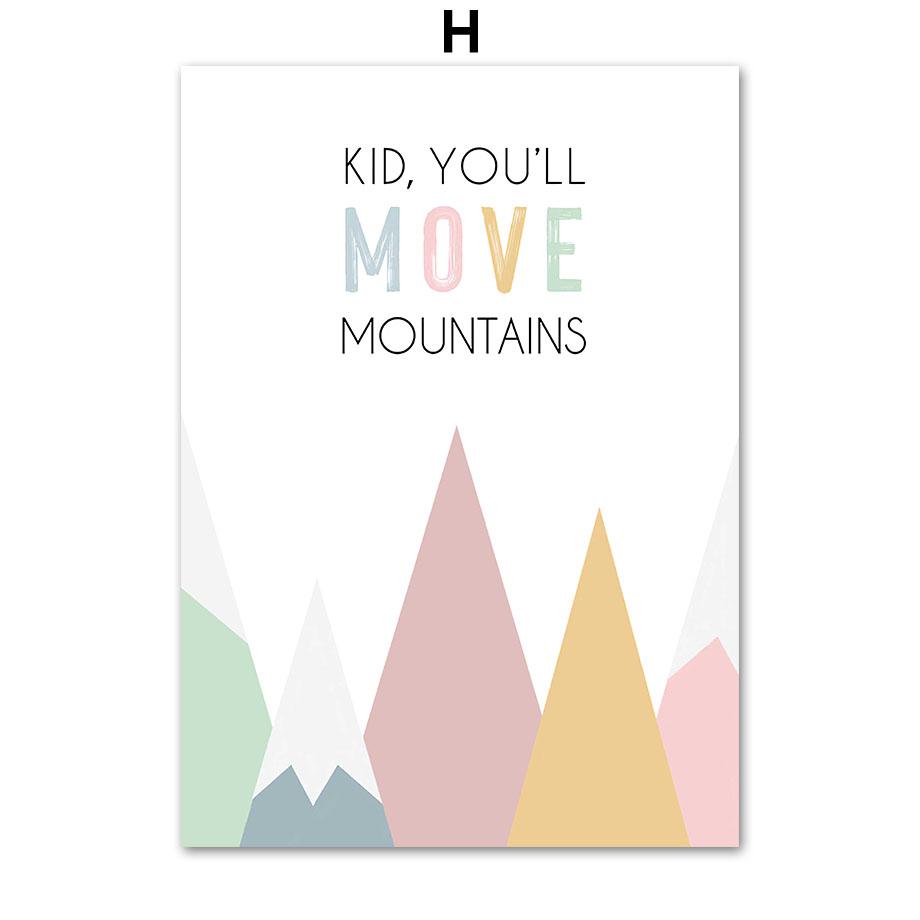 Pink Mountain Sun Rainbow Quote Bohemian Nursery Nordic Posters, Wall Art Canvas Painting Pictures, Perfect for Baby Kids Room