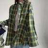 Retro Style All-Matching Lapel Loose Shirt 2025 Spring and Autumn Plaid Long Sleeve Pocket Women's Shirt