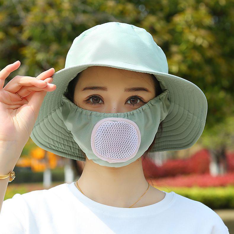 Chapeau de soleil d'été chapeau seau chapeau avec masque intégré protection solaire d'été chapeau de soleil protection solaire extérieure chapeau pour le visage