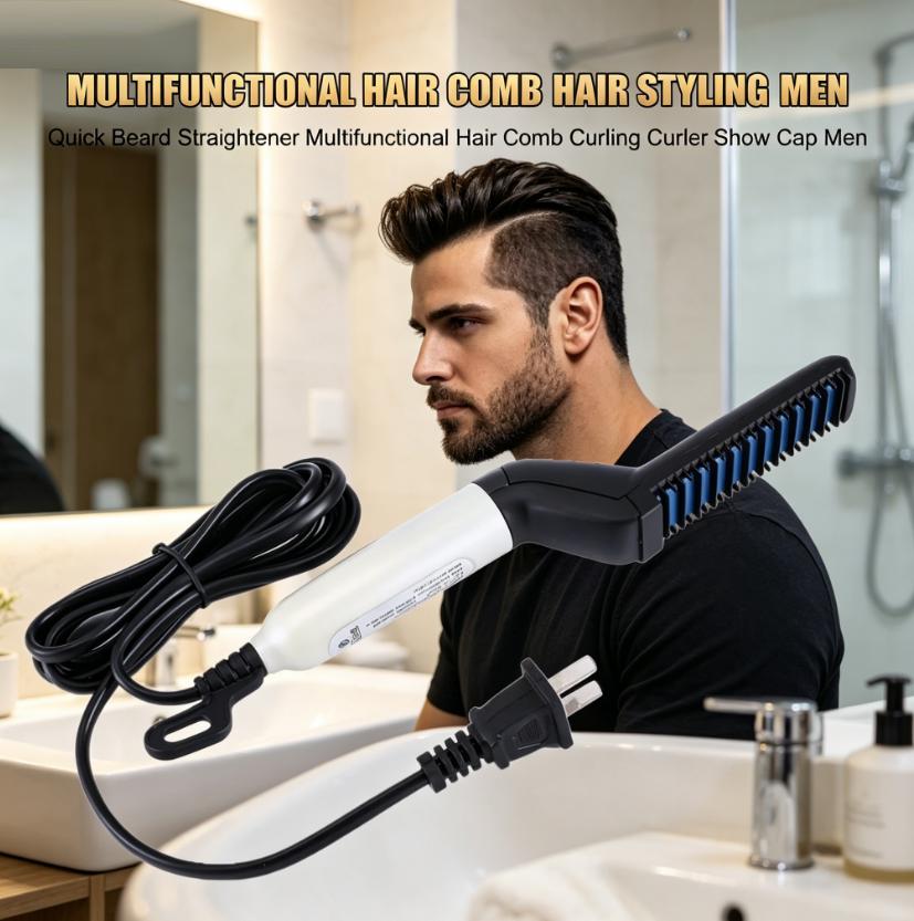 Multifunctional Hair & Beard Straightener Comb – Quick Heating, Anti-Frizz, Volumizing Styling Tool for Men & Women