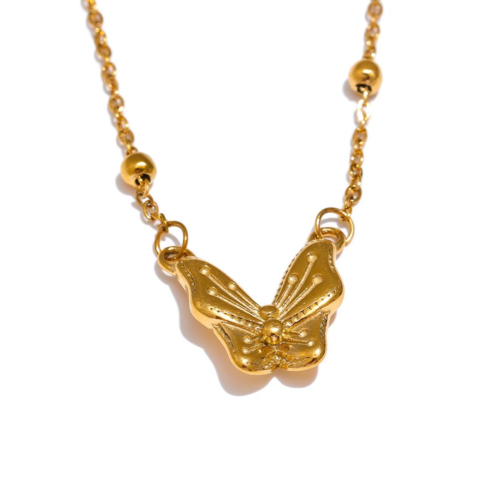 Yhpup Stainless Steel Butterfly Pendant Daily Chic Necklace 18K Plated Stain Less Metal Neck Fashion Jewelry Waterproof