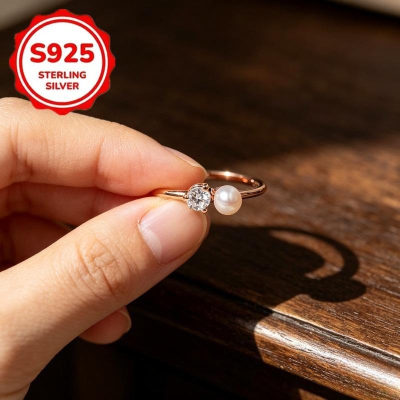 1pcs 925Sterling Silver Women's ring with ultra-bright inlay3A Diamond and pearl gifts carry beautiful meanings