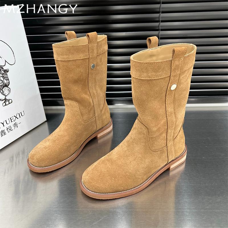 Fashion Suede Women Snow Mid Calf Boots Flats Fashion Shoes Woman 2025 Trend Walking Winter Chelsea Boots Goth New Mujer Short Botas