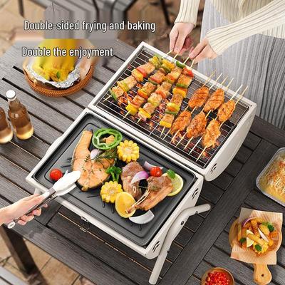 Grătar Portabil de Exterior pe Cărbune cu Coș de Fum pentru Barbecue - Afumător de Carne Portabil pentru Gătit în Curte