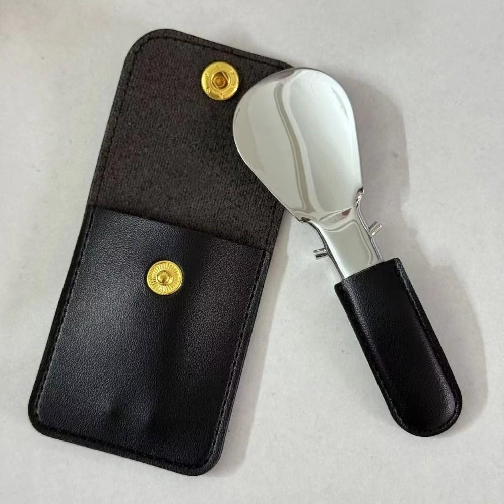 Leather Bag Elderly Person Folding Shoehorn PU Handle Portable Shoe Lifter Tool Office