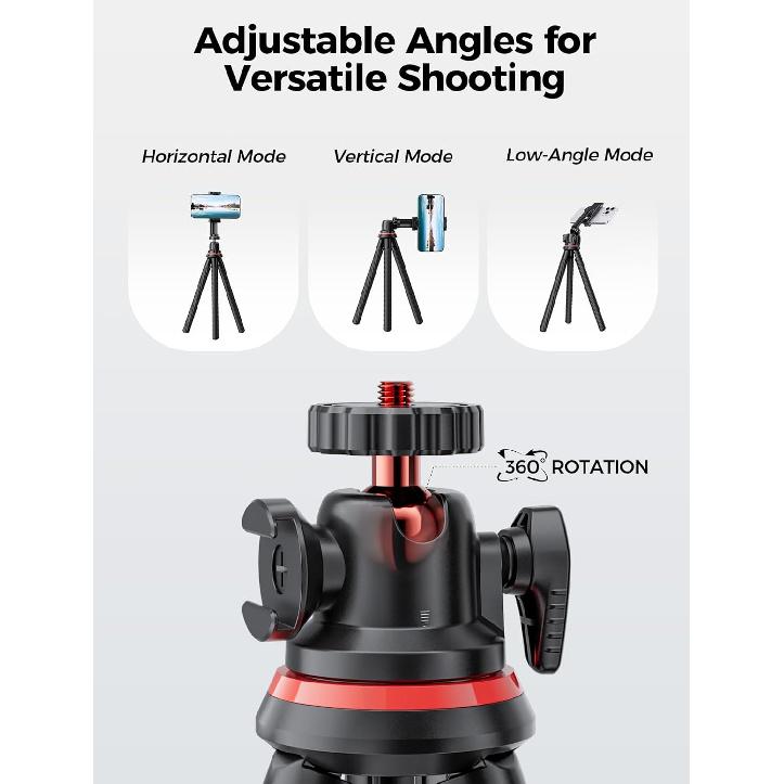 Camera Tripod, Gliship Portable Flexible Tripod for iPhone Double 360°Rotation Adjustable Mini Tripod with Hidden Phone Holder Cold Shoe Mount 1/4''