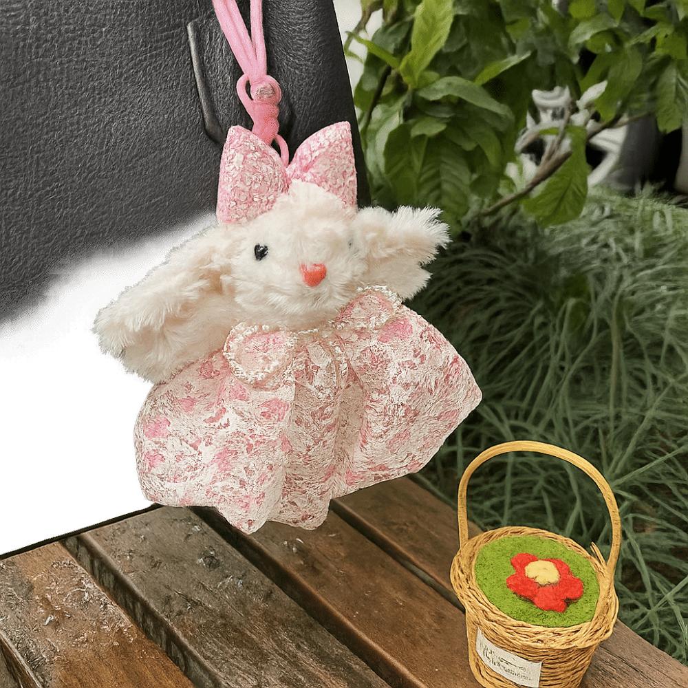 Cartoon Bow Plush Rabbit Keychain Stuffed Drooping Ear Rabbit Pendant  Girl's Toy