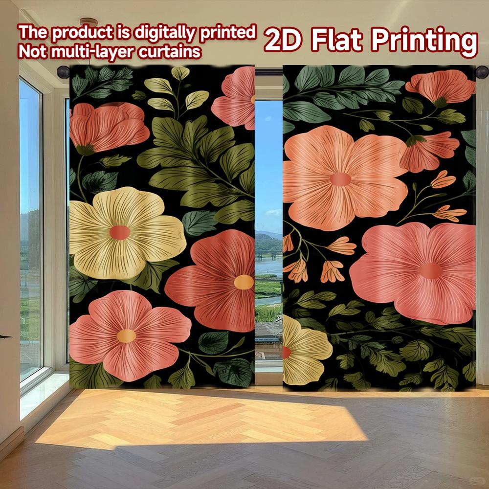 

Set Of 2 Flat Printing Curtains Without Rod Floral Spring Design Valentine Is Day Festival Creative Yarn Curtain Made Polyester W100*H70(CM)-Grommet top&1PCS