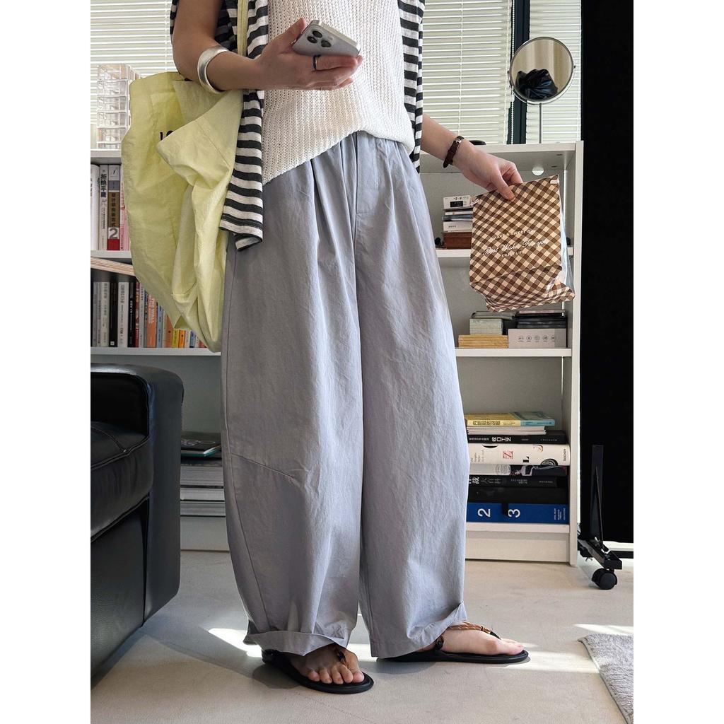 Johnature Sommer Faul Lässig Hosen Einfach Einfarbige Taschen Locker Weite Beine Für Frauen