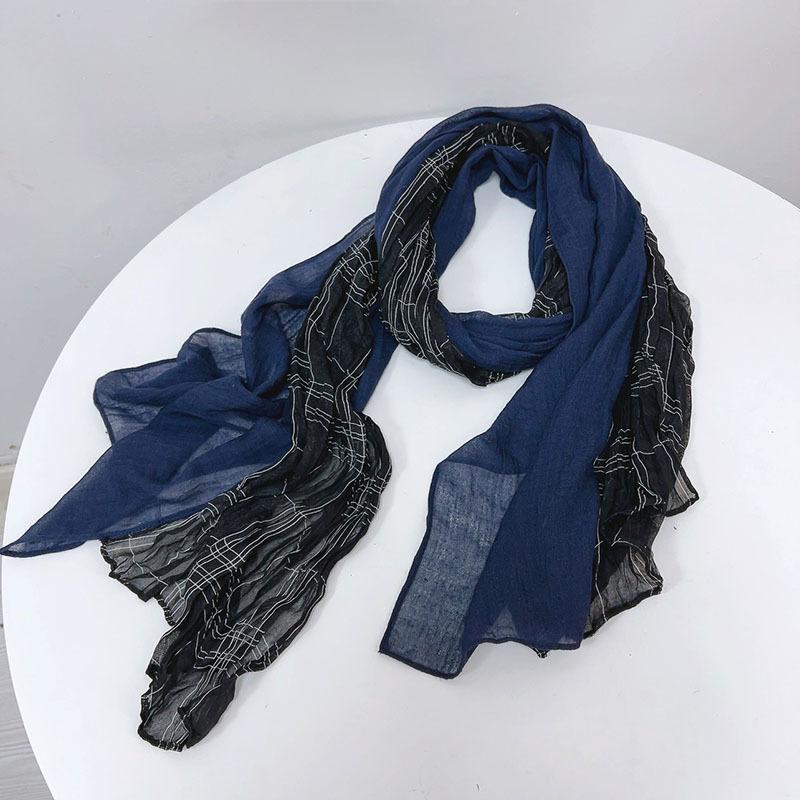 New Vintage Cotton Linen Patchwork Hit Color Japanese Women Scarf Stylish Warm Pleated Autumn Winter Scarf Shawl