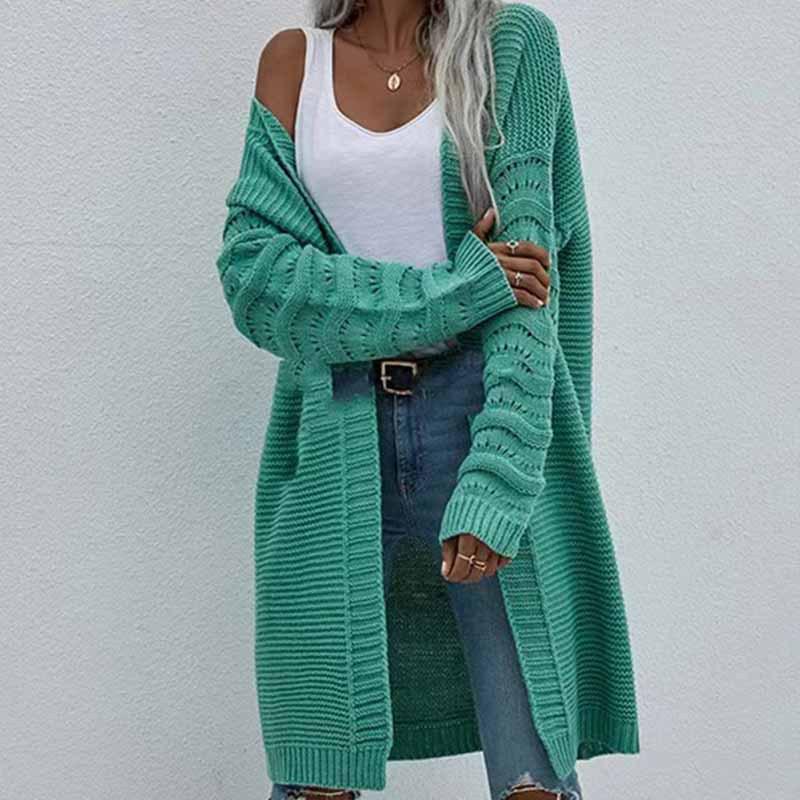 Cross2026 Autumn Winter Plus Size Solid Color Knit Cardigan for Women - European American Fashion Sweater Coat