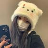 Cute teddy bear earmuffs winter women's fur hat balaclava
