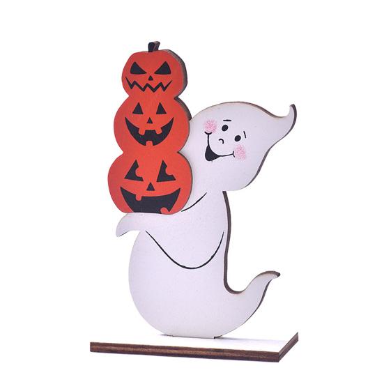 Halloween Wooden Ghost Sign Cute Ghost Witch Pumpkin Tiered Tray Decoration for Home Shelf Mantel Tabletop Windowsill Decor