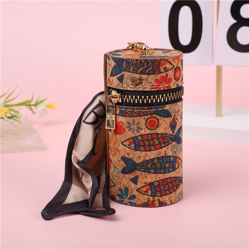 Vintage Wood Grain Kiss Lock Round Coin Purse - Multifunctional Fashion Pendant