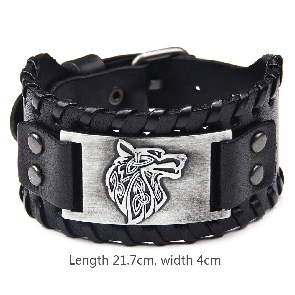 Men's Stylish Viking Themed Leather Wristband Bold Wolf Motif Metal Embellishment Bracelet Punk Rock Parties Jewelry Unique Gift