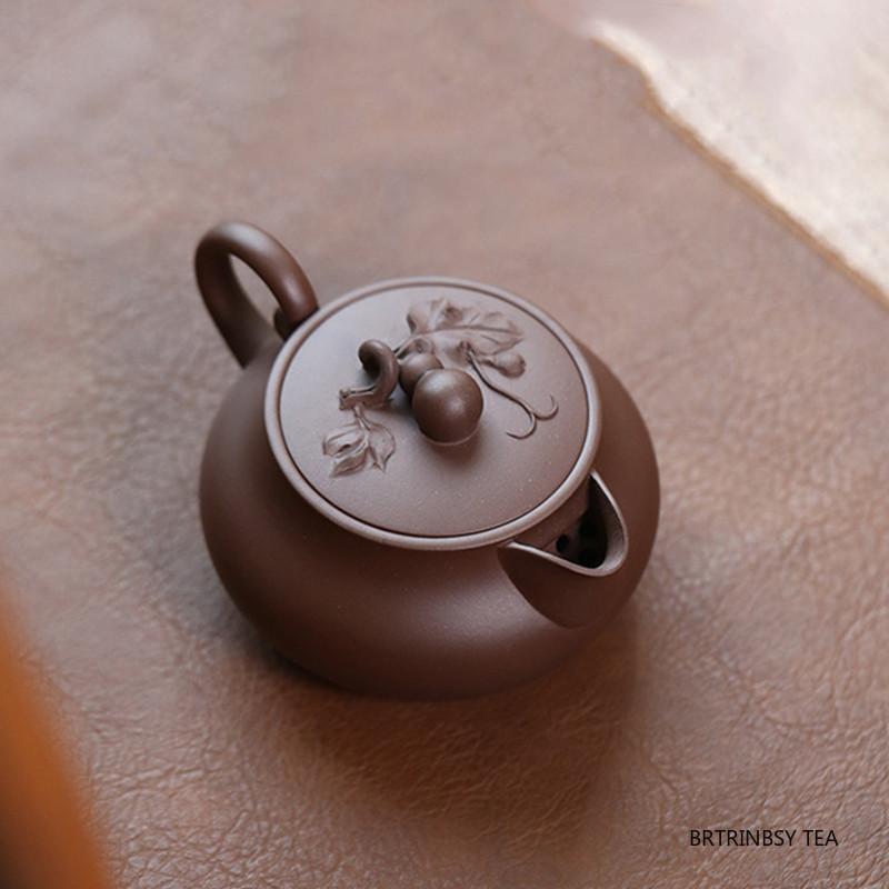Chinese Tradition Yixing Purple Clay Teapot Hand-carved Gourd Tea Pot Handmade Beauty Kettle Household Zisha Teaware 200ml