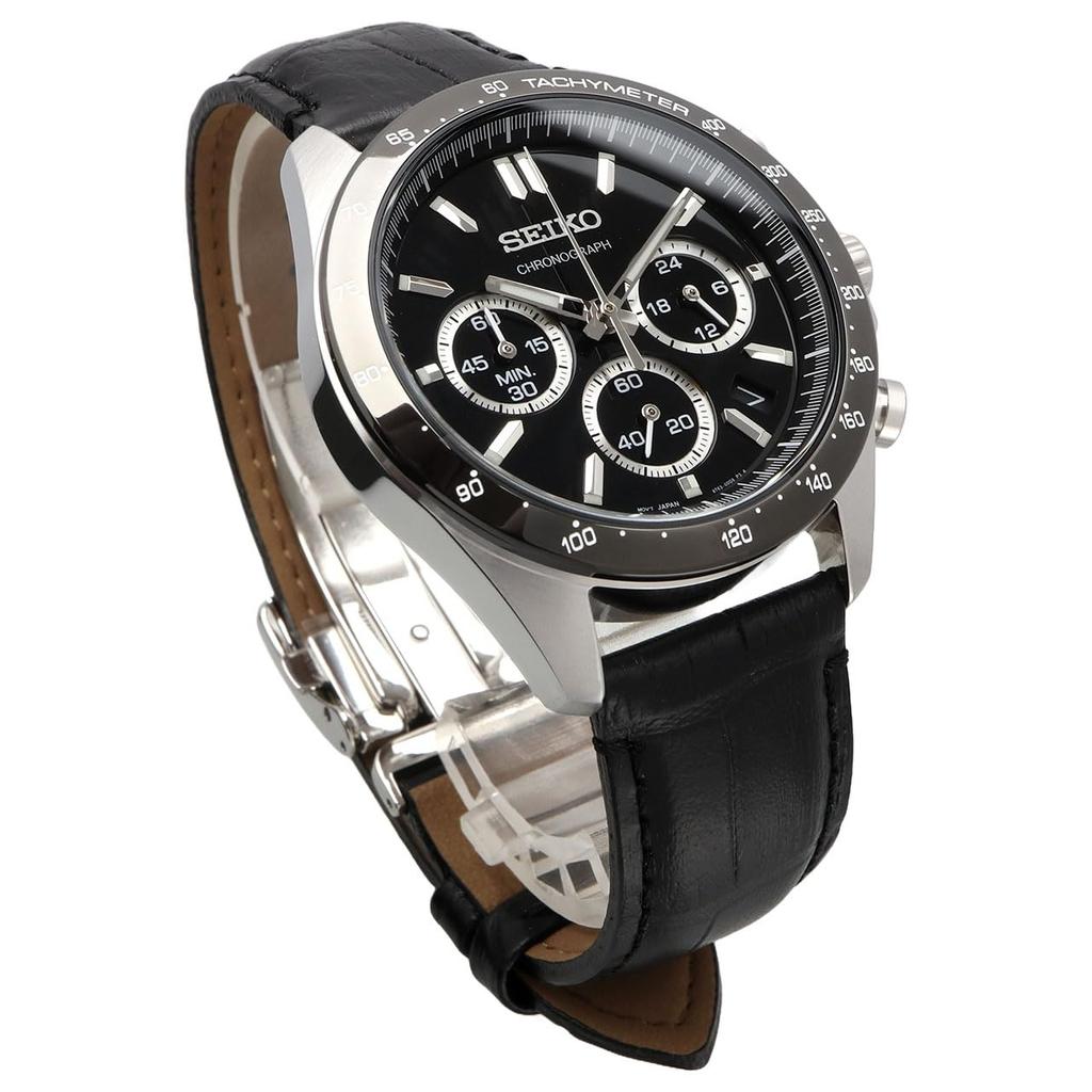 Seiko Men's 1/5 Second Chronograph Quartz Watch SBTR021, Black Leather, Authentic Japan Model
