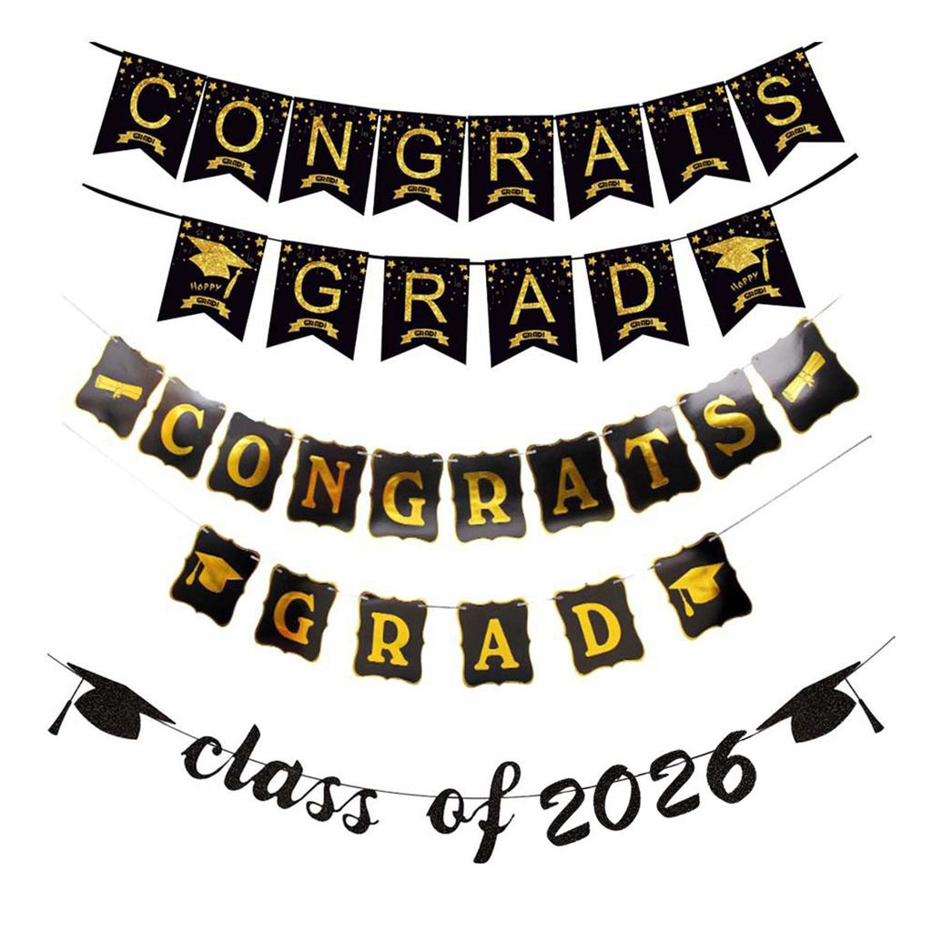 Congrats Grad Paper Flag Graduation Season School Reunion Party Decoration Bronzing Banner