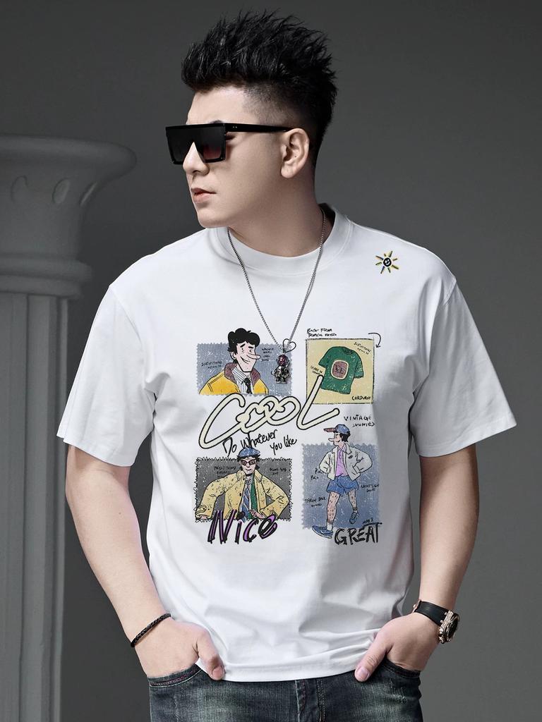 European Goods 2025 Summer New Men's Round Neck Short-Sleeved T-Shirt Trendy Brand Cartoon Print Top Casual Half-Sleeved T-Shirt