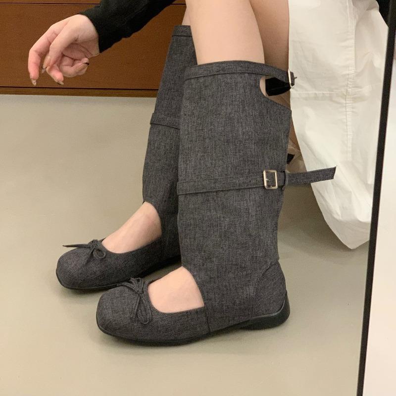 Ballet Style Retro Bow Cool Boots Women's Summer New Fashion Round Head Hollow Mary Jane Boots