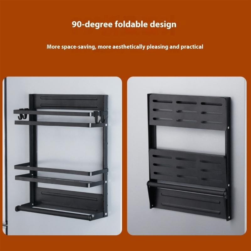 Space Saving Magnetic Kitchen Shelf For Spices Foldable Design 20kg Capacity Refrigerator Mounted Organizers