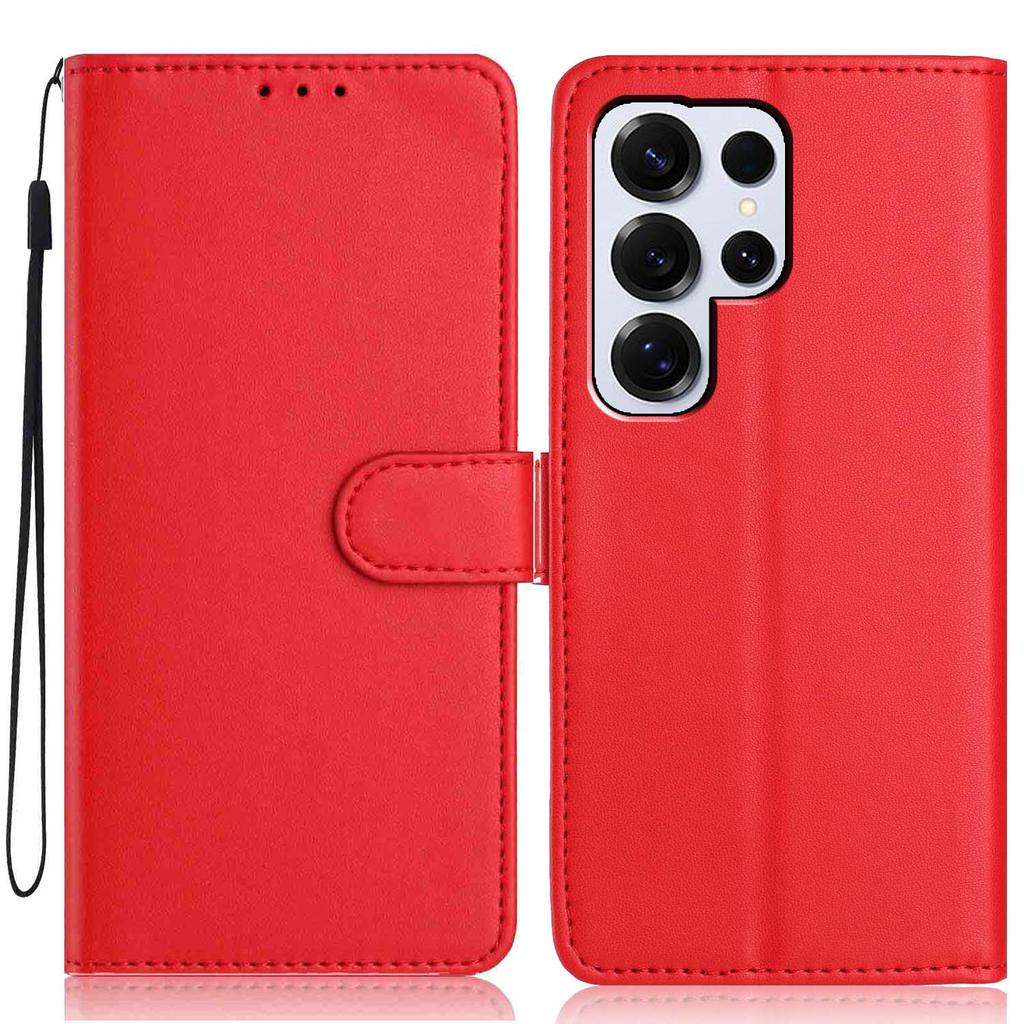 Etui portfelowe na Samsunga Galaxy S25 Ultra z paskiem/wieloma przegródkami na karty, skórzane etui z podstawką w jednolitym kolorze