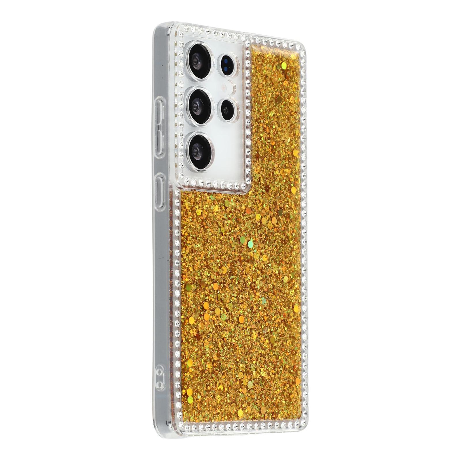 

Чехол для Samsung Galaxy S25 Ultra с краем из стразов, блестящий эпоксидный ТПУ чехол для телефона Gold