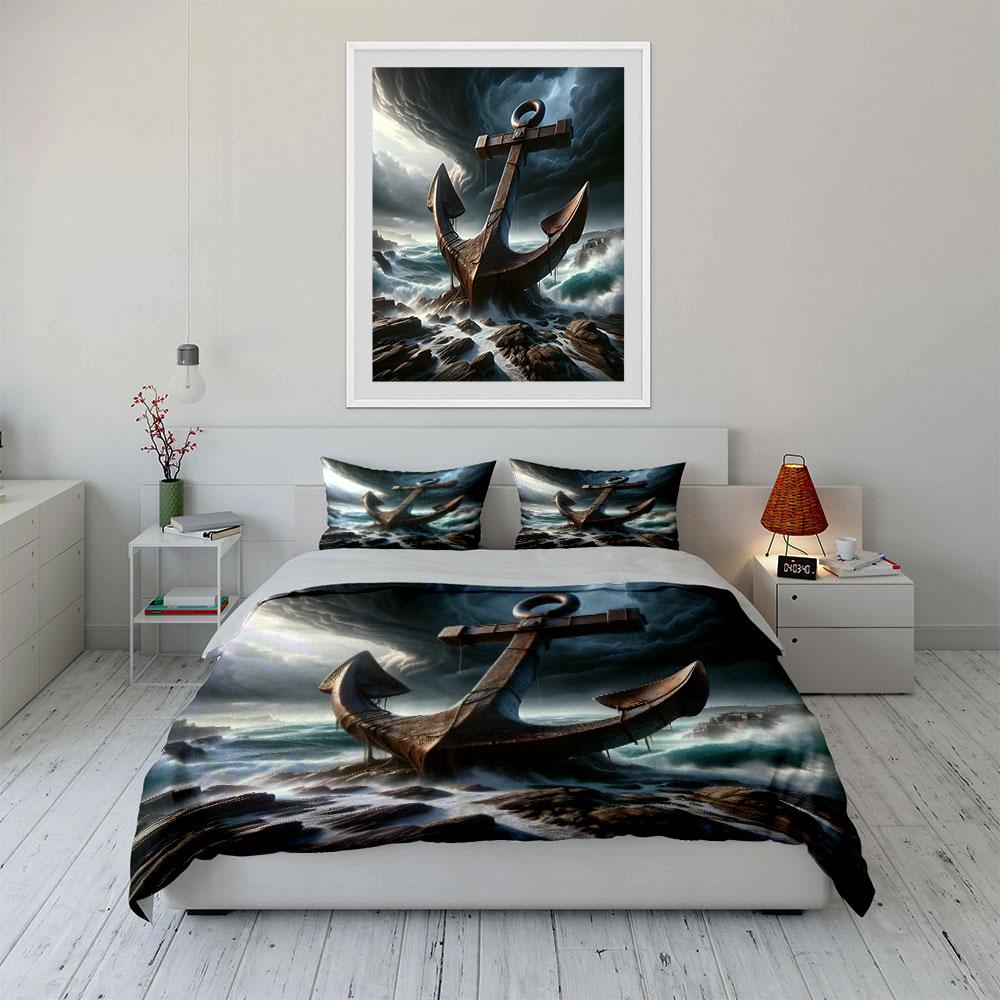 Giant Anchor In Raging Waves Print Soft Comfortable Duvet Cover Bedding Set Included 1*Duvet Cover  2*Pillowcases Luxury Gifts