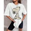 Snoopy Cartoon Anime Women T-shirt Summer Short Sleeve White  Cotton Men Tee Shirts Tops 2025 New Fashion Couple Clothing