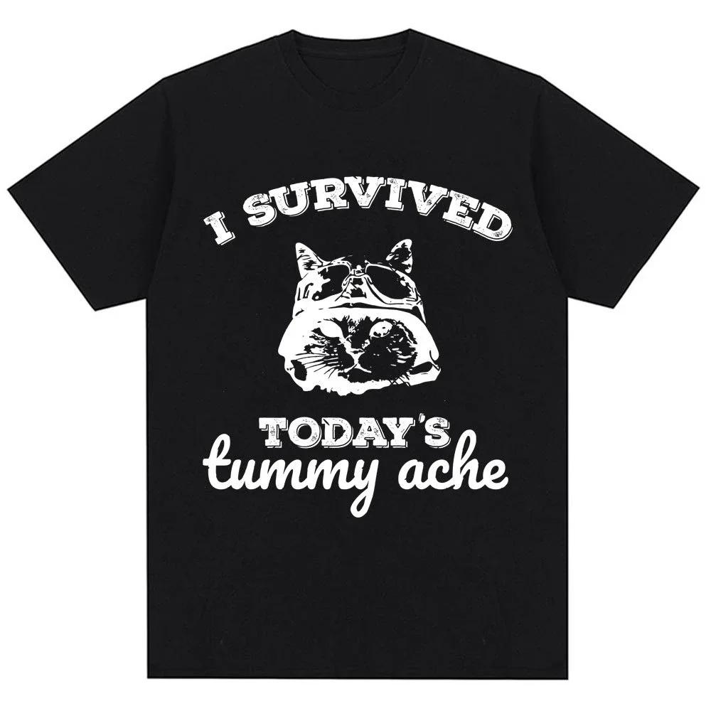 Thousand Yard Stare Cat Funny I Survived Meme Tshirt Humor Style Vintage T Shirt Unisex Women Oversized Casual Streetwear Daily S