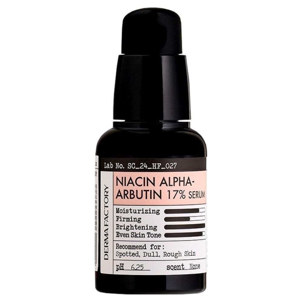 DERMA FACTORY Niacinamide Alpha Arbutin 17% Serum – Brightening, Tone Correcting, Wrinkle Care, Hydration, Vegan, Korean