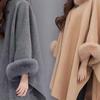 Lady Winter Cape Coat Dolman Sleeves Thick Shawl Loose Stand Collar Solid Color Faux Fur Decor Warm Daily Wear Work Outdoor Poncho