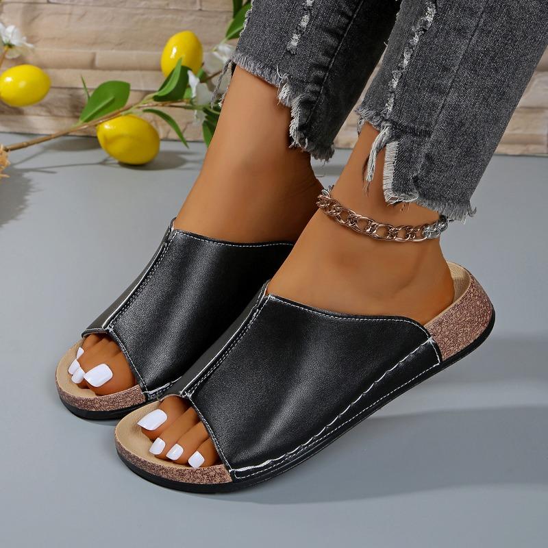 Pantoufles à plateforme grande taille pour femmes, nouvelles pantoufles compensées simples et tendance d'été à bout ouvert