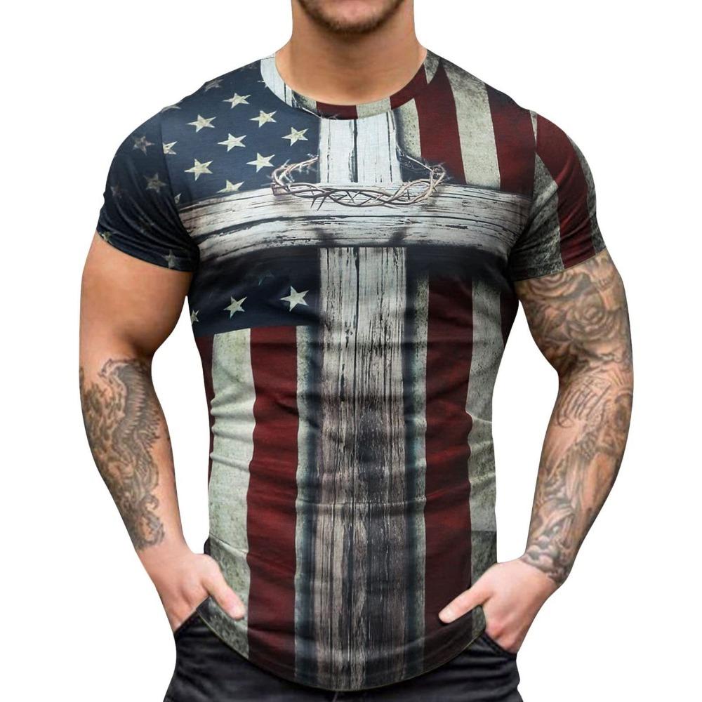 

Flag Pattern 3D Digital Printing Men s Street Trendy Round Neck Short Sleeved T-shirt XS