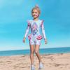 Costume da bagno intero a maniche lunghe con volant per bambina, con slip, certificato CPC per bambini