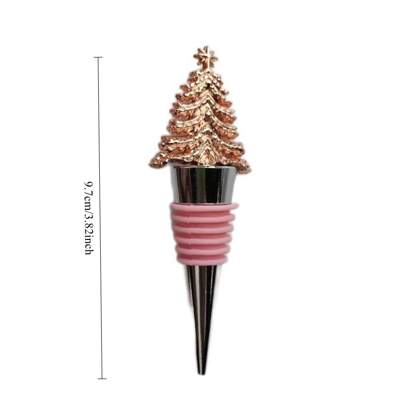 1pc Pink Rubber Rose Gold Christmas Tree, Christmas Wine Stopper, Champagne Stopper