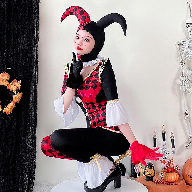 Adult Clown Costume Set Polyester Halloween Cosplay Outfit M-XL
