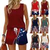 Women Summer Casual Two Piece Set Sleeveless Tank Top with Square Neck and Athletic Shorts with Pockets Lightweight Lounge Outfit