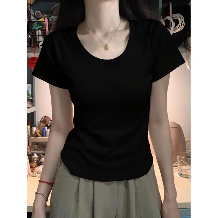 Special design sense niche pure desire round neck slim-fitting short-sleeved T-shirt women's summer new waist and thin top tide