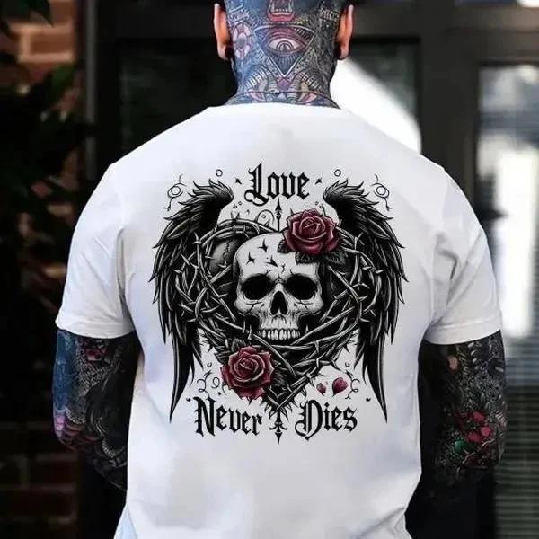 LOVE NEVER DIE Heart of Thorns Skull Wings T-shirt L