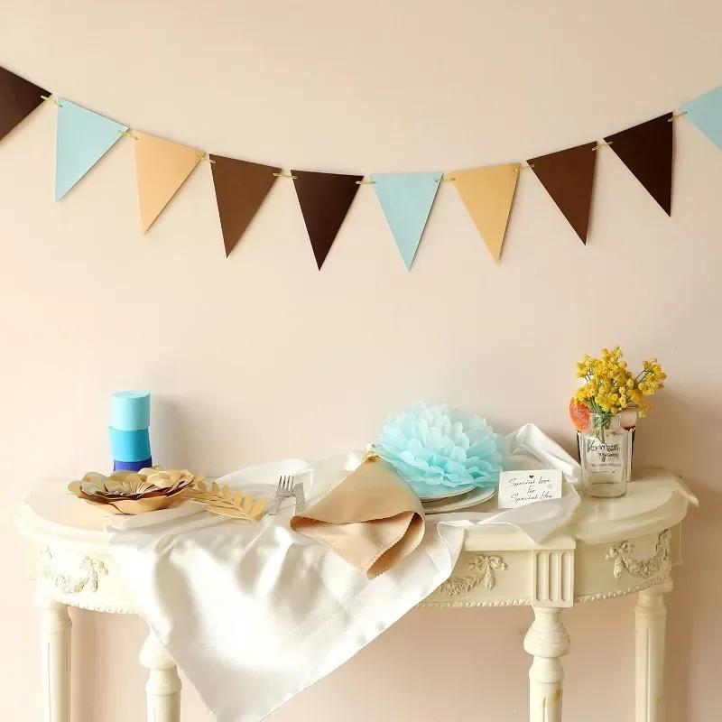 Kaffeebraun Blau Partydekorationen Papier Wimpelkette Dreiecksflaggen Girlande Teddybär Safari Wild Babyparty Gender Reveal