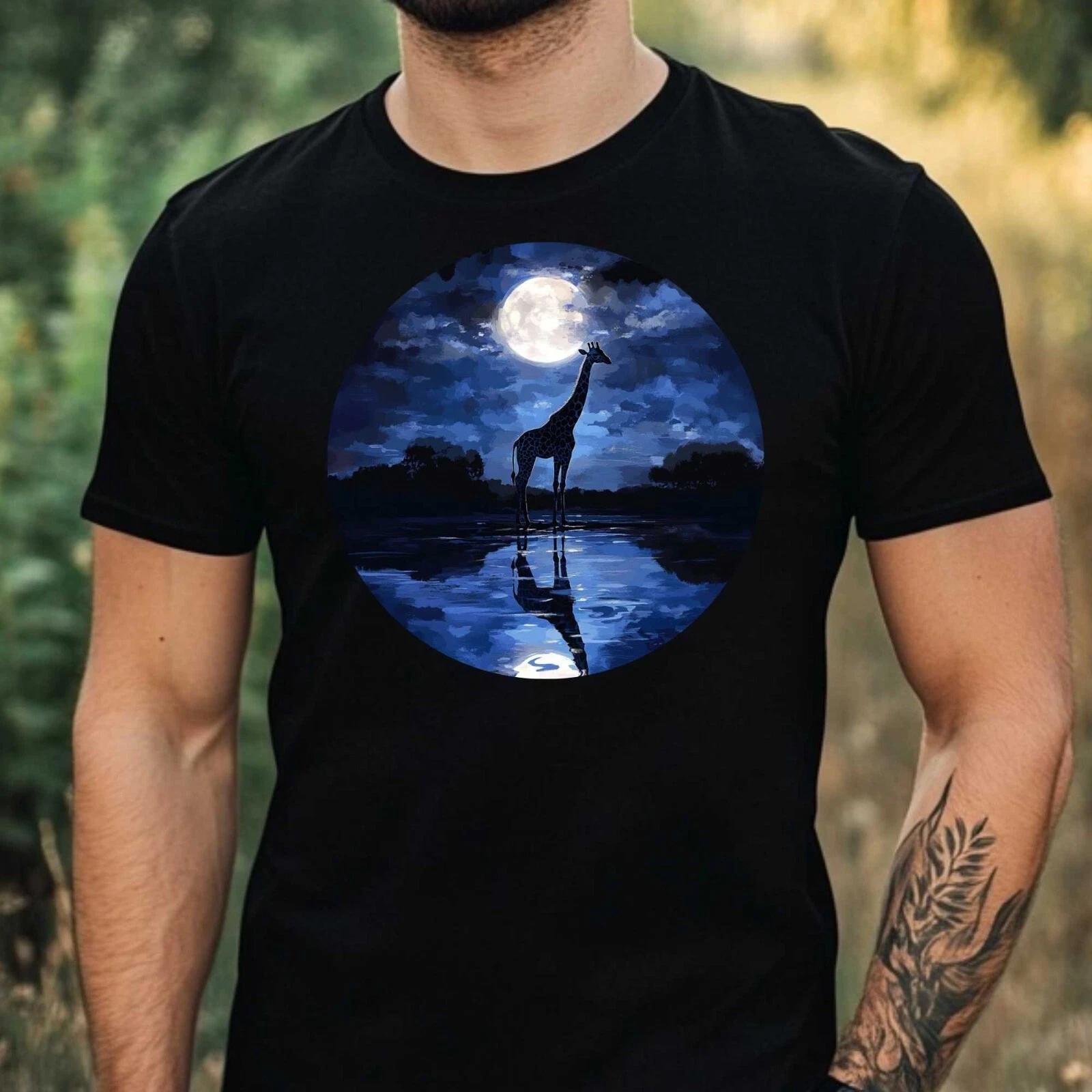 T-Shirt Herren Giraffe im Mondlicht Motiv Baumwolle Größe XS bis 5XL XXL