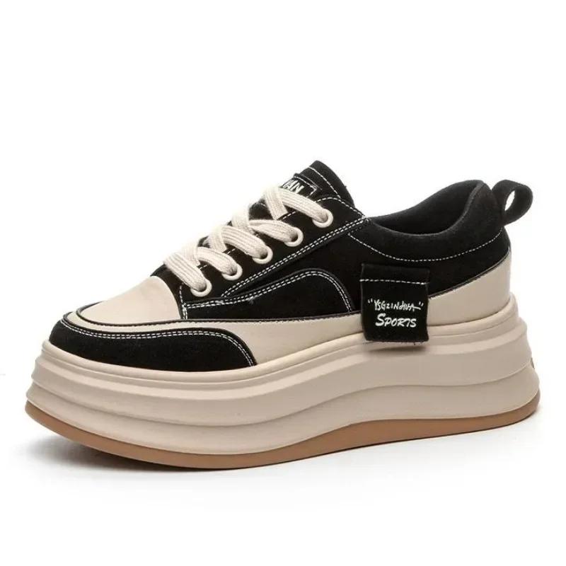 Fashion 7CM New Women Genuine Leather Platform Wedge Heels Ankle Booties Spring Autumn Chunky Sneaker Ankle Boots Women Vulcanized Shoes