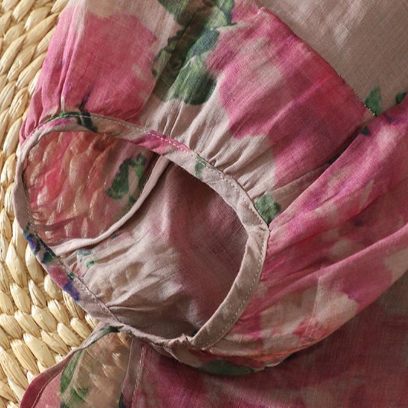 DIMANAF 2026 Women Plus Size New Summer Blouse Shirt Thin Casual Loose Lady Tops Shirts Cotton Linen Print Floral