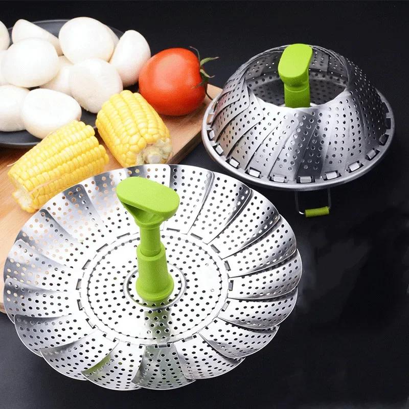 9-inch Stainless Steel Lotus Root Steamer Rack, Foldable Food Steamer, Kitchen Fruit Drainage Basket, Cooking Accessories