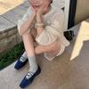 Korean new version of blue satin leather square head retro niche light mouth single shoes Mary Jane ballet flats women