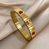 316L Stainless Steel Gold Color Strawberry Cherry Elastic Bangle Bracelet For Women Men Statement New Trend Wrist Zircon Gift