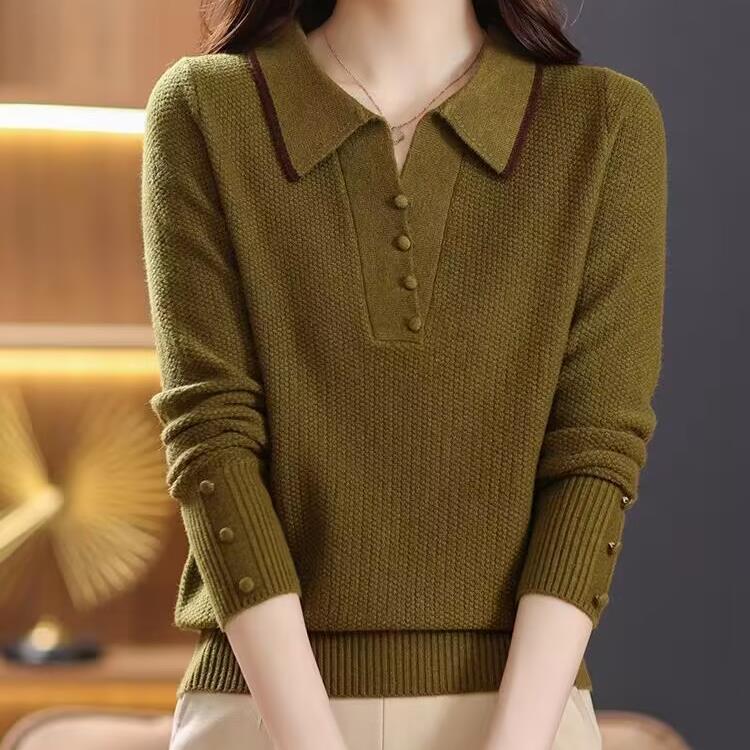 Lapel Sweater for Women In Autumn and Winter New Knitted Base Shirt Fashionable Mother Sweater