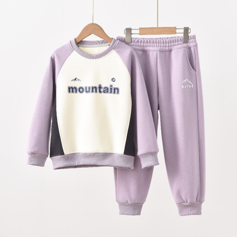 Children s Plus Velvet Winter Set: Raglan Long Sleeve Top & Thickened Long Pants 140